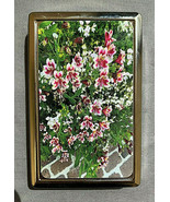 Pink and White Floral Garden Silver Metal Cigarette Case RFID Protection... - $16.95