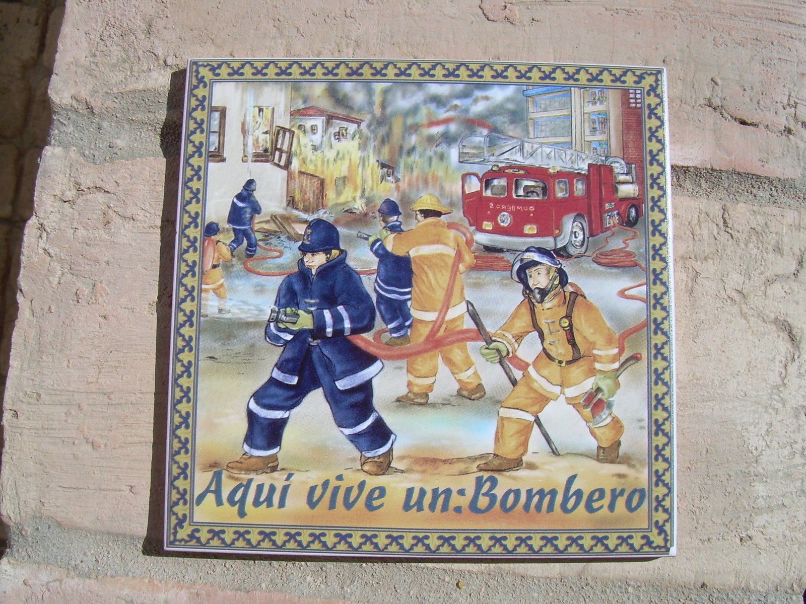 Spanish Tile , FIREFIGHTER FIRE MAN Tile Made In Spain Bomberos, Wall