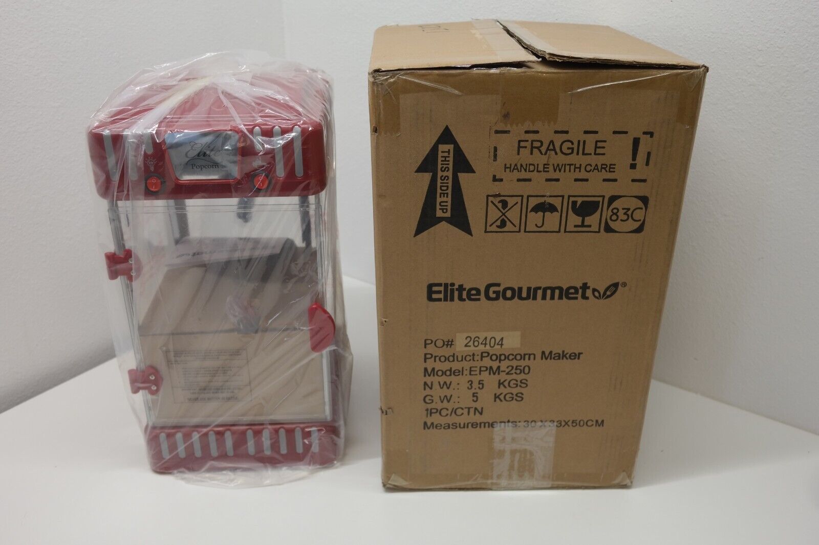 Elite Classic Tabletop Popcorn Maker Self-Stirring EPM-250 Red