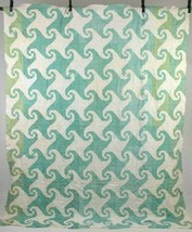 Vintage Patchwork Quilt Topper Blanket Green White Wave Spiral Check 68 ... - $147.50