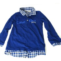 Calvin Klein Shirt Polo Collared Boys Size 4 Blue Plaid Long Sleeve 2 Pc Look - $19.79
