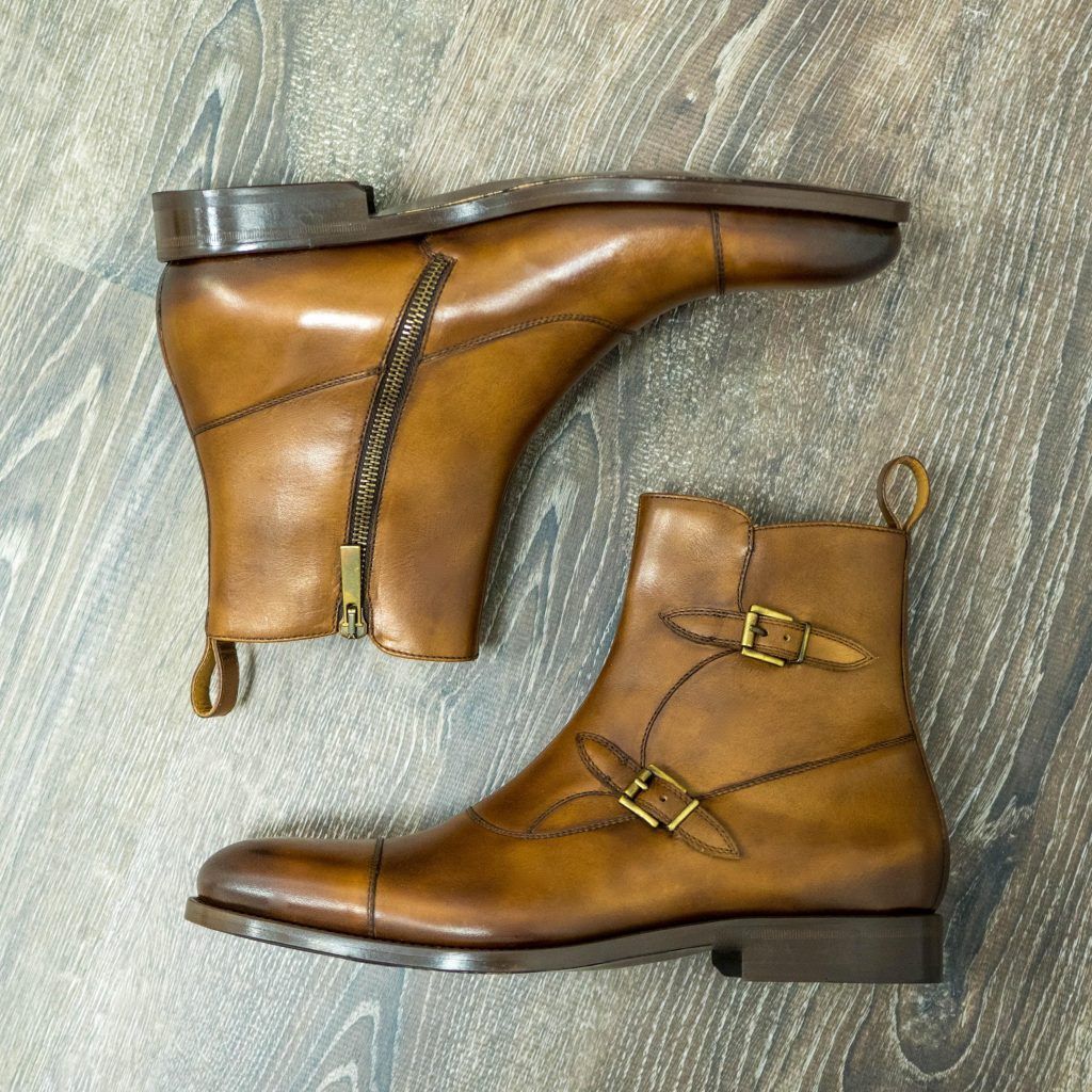 Bespoke Men's Brown Tan Leather Jodhpurs Buckle Strap Formal Leather Boots