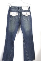 Womens Jeans Flare Leg Faux Snake Pockets 27x 33 Extra Low 100% Cotton - $29.00