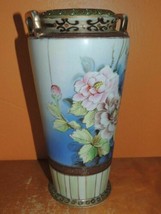 Hand Painted TE-OH Nippon Vase 9.5&quot; Pink &amp; Brown Flowers w/Gold Accents ... - $17.99