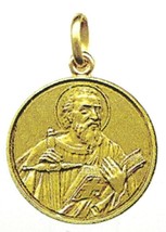 SOLID 18K YELLOW GOLD ROUND MEDAL, SAINT PAUL, PAOLO, DIAMETER 17mm image 1