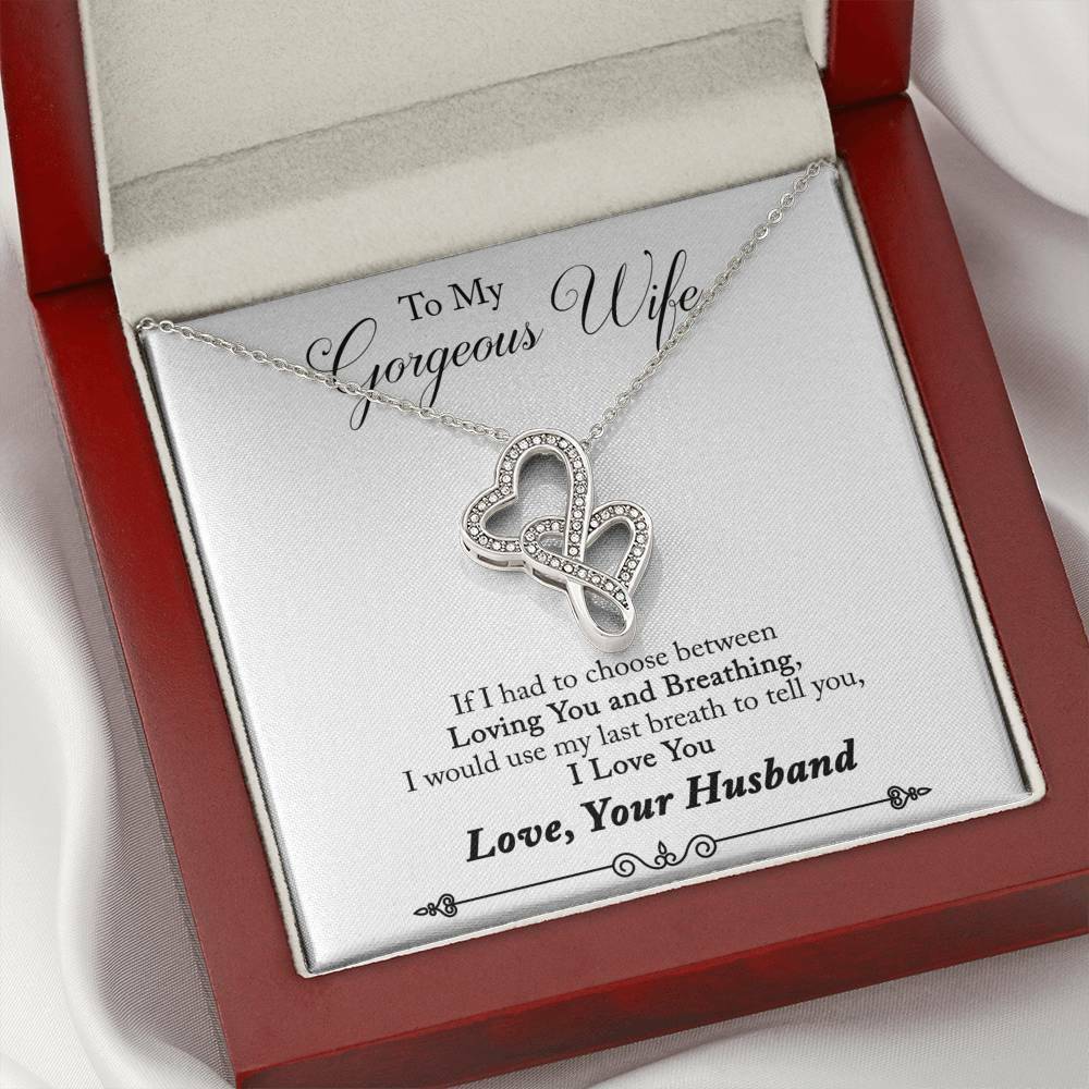 To My Wife libendes You And Breathing Double Heart Necklace Message Card