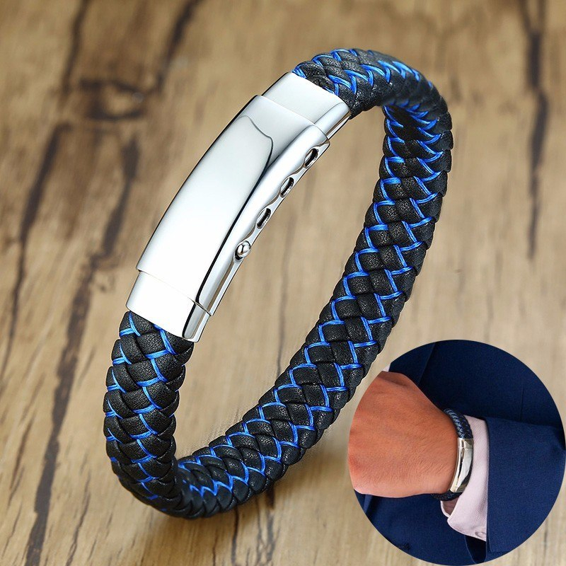 Personalized Engravable Gents Thin Blue Line braided Leather Men's ...