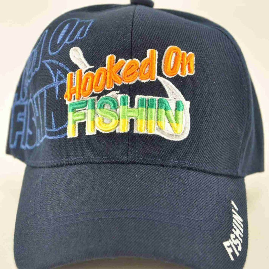 NEW! HOOKED ON FISHIN FISHING CAP HAT NAVY Men's Hats