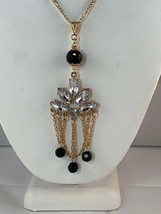 Hand Made 28” Gold Tone Figaro Chain Necklace With Clear And Black Crystals - $8.00