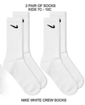 New Two Pair Nike Crew Socks White Kids 7C-10C - $16.19