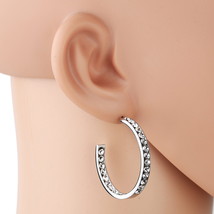 Silver Tone Hoop Earrings With Dazzling Swarovski Style Crystals - $26.99