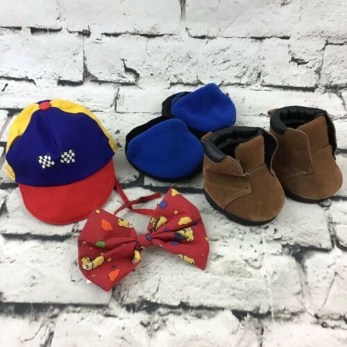 BABW Teddy Bear Accessories Lot Brown Boots Blue Slippers Hat & Clown Bow Tie - $14.84