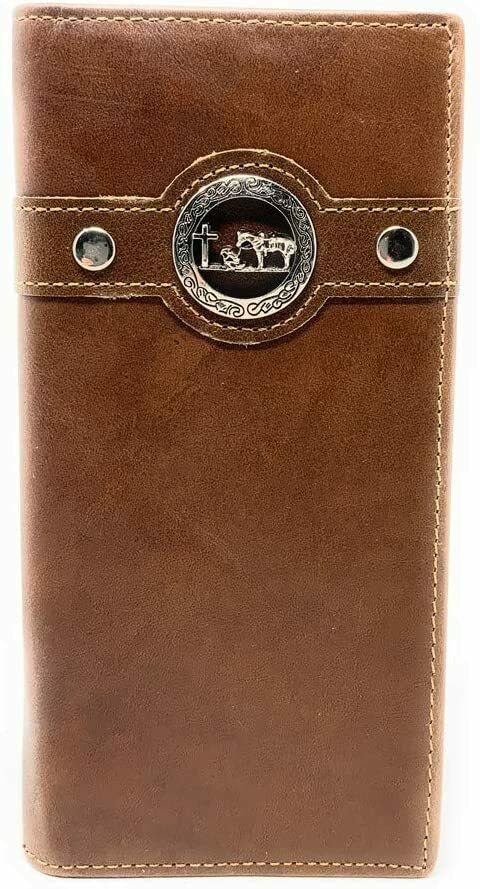Western Men's RFID Genuine Leather Praying Cowboy Bifold Long Wallet