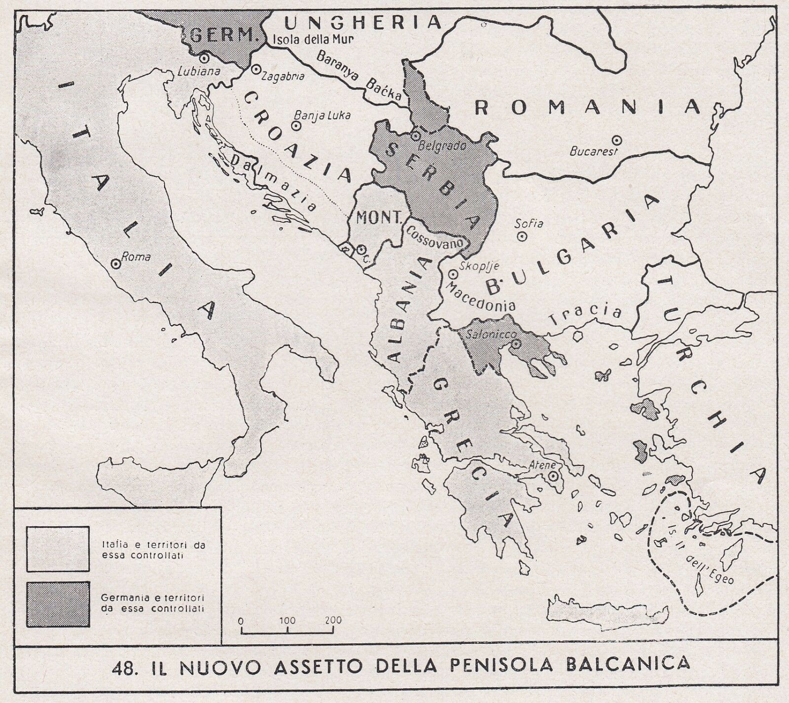 D4375 La Penisola Balcanica - Mappa geografica d'epoca - 1939 vintage ...