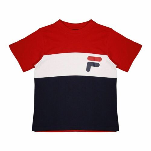 FILA Boy's Navy Red White Three-Tone Classic Logo S/S T-Shirt (S08) Size 8