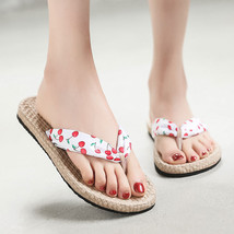 Cherry Pattern Imitation Straw Linen Women's Sandals Stylish Flip-Flops 2022 New - $25.92
