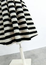 Women Black Zebra Pattern Pleated Midi Skirt Winter Wool Pleat Midi Party Skirt image 13