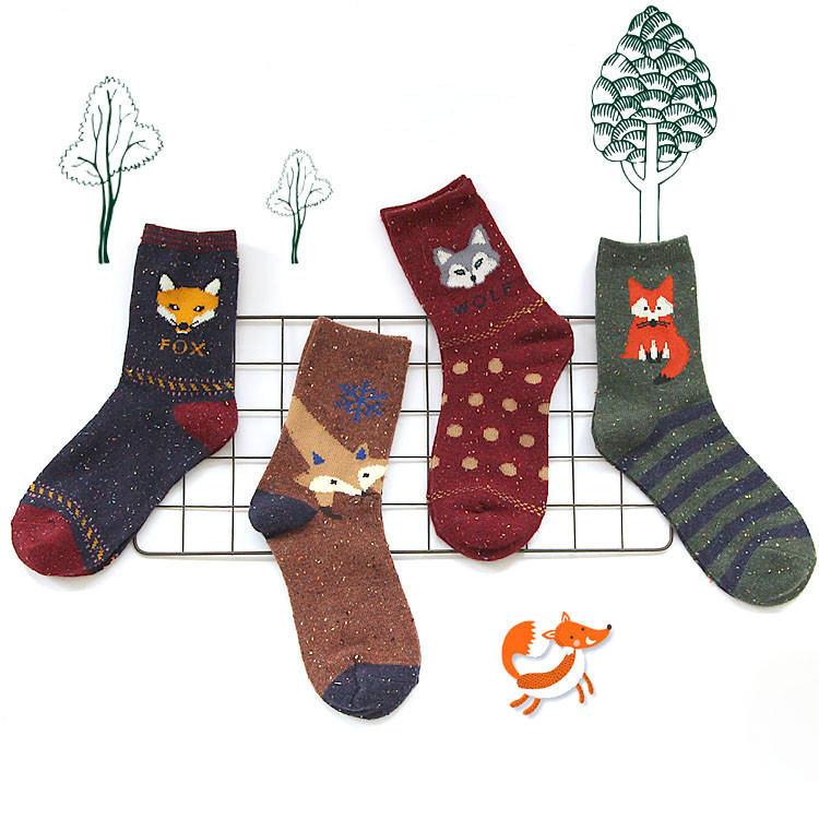 Christmas Socks Gift Fox Wolf striped cute