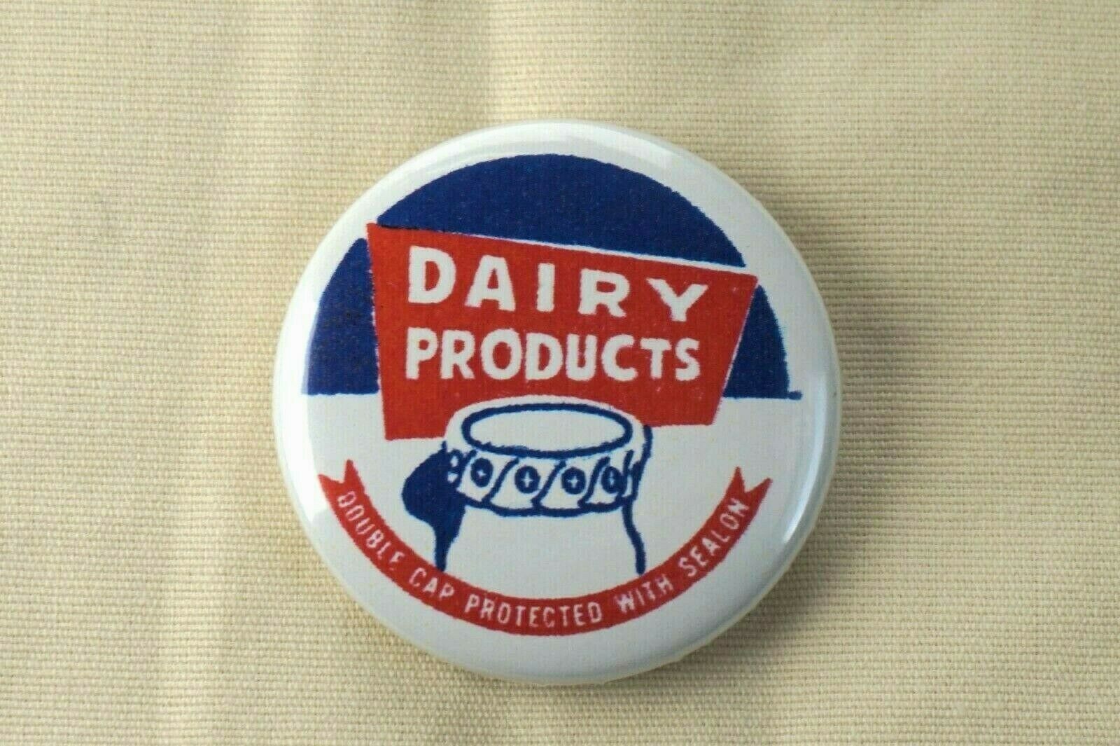 New Vintage Milk Dairy Products Double Cap Mini Metal Tin Badge Pin 1.25