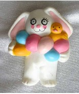 Super Cute Lehman Easter Bunny Rabbit w. Eggs &amp; Chick Brooch 1990s vint. 2&quot; - $12.95