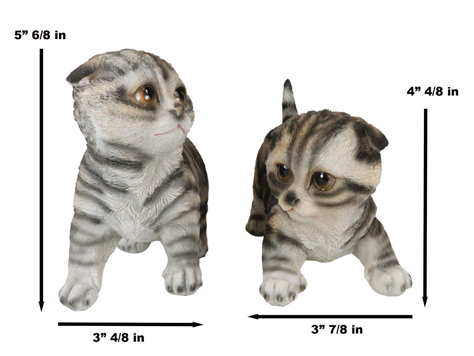 Pack of 2 Lifelike Adorable Playful Feline Gray Tabby Cats Kittens Figurines-...