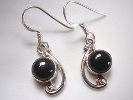 Small Black Onyx Round 925 Sterling Silver Dangle Earrings - $11.69