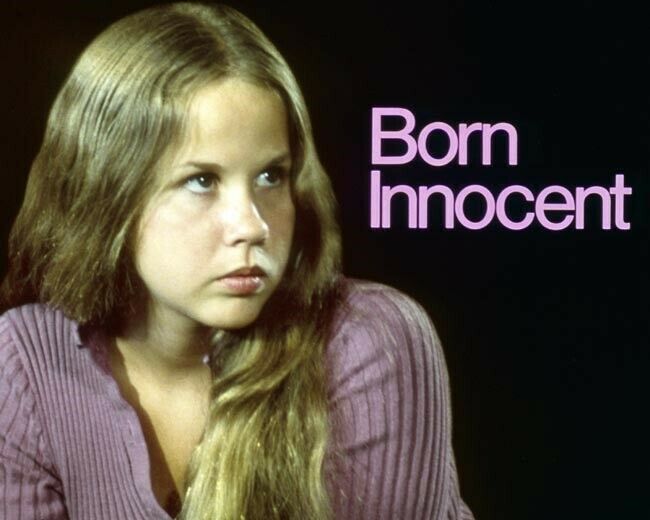 Linda Blair in purple sweater 1974 Born Innocent TV movie 8x10 inch photo & logo