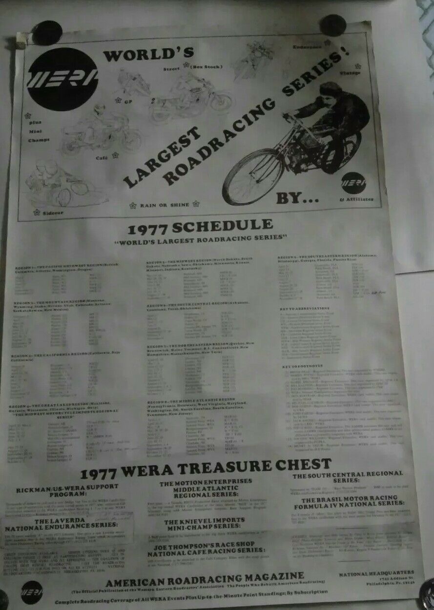 VINTAGE WERA 1977 WORLDS LARGEST ROADRACING SERIES SCHEDULE AMERICAN