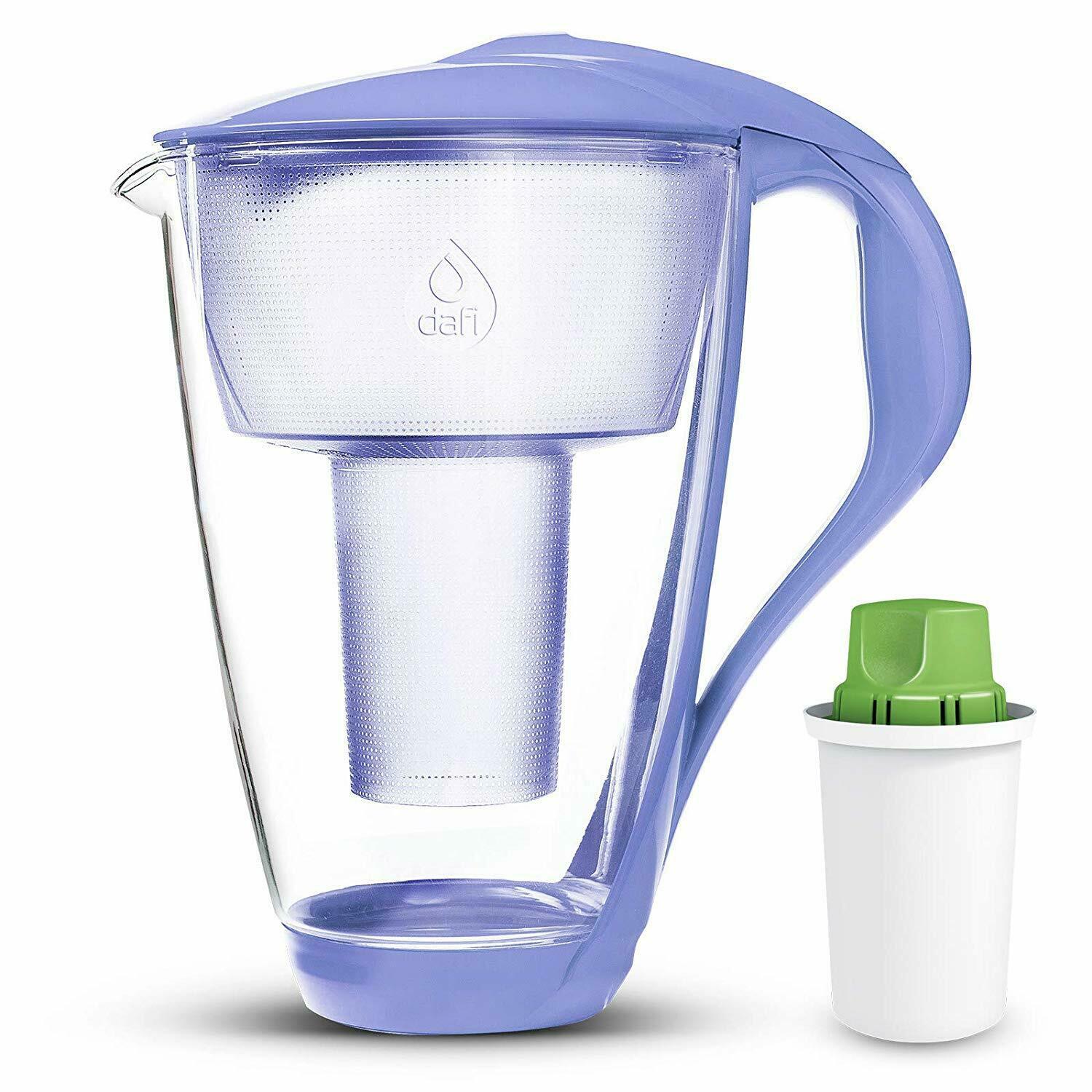 Dafi Crystal Glass LED Filtering Water Pitcher 8 Cup Violet + Alkaline Filter