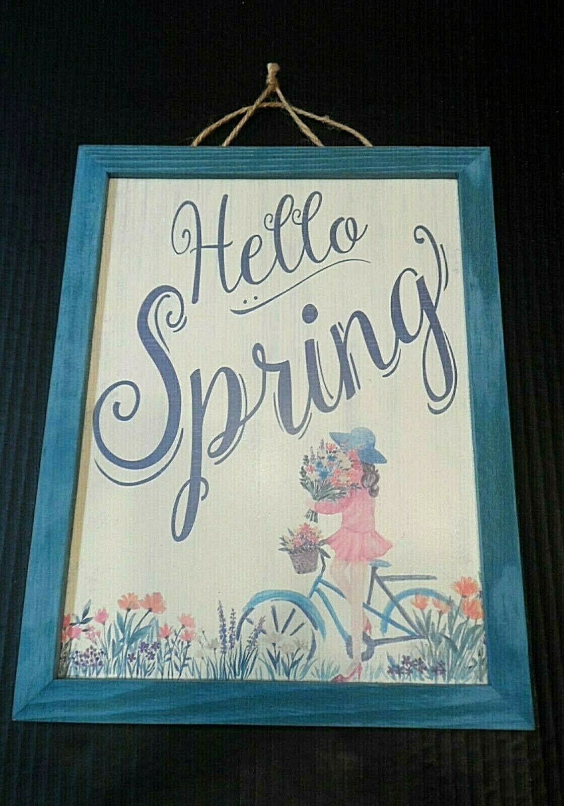 Creative Coop CoOp Wall Art Framed Hello Spring Floral Wood Decor