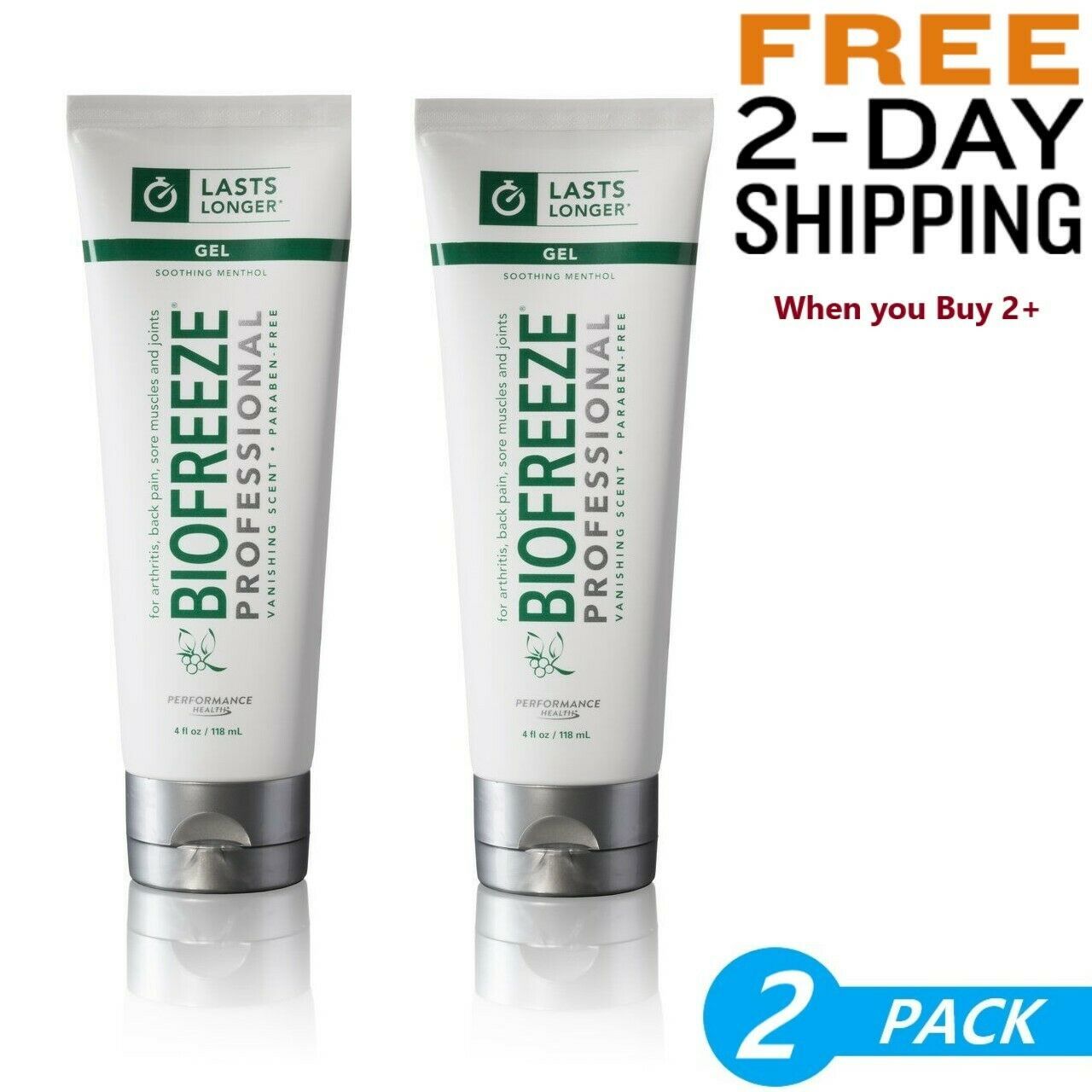 Biofreeze Professional 4oz Gel Tube - Pack of 2 - Free 2nd day (Buy 2