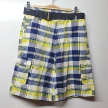 Seven Shorts Kids teen size 14 Gap blue yellow plaid with belt (hr) - $12.18