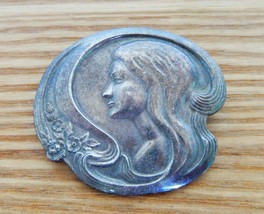 Vtg. sterling silver art nouveau woman brooch pendant by Lunt sterling - $70.00