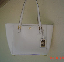 NEW RALPH LAUREN WHITE LEATHER TOP ZIP LARGE BAG TOTE - $199.99