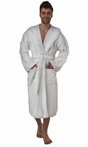 White Terry Cloth Hooded Bathrobe 36 inch Length. 100 Percent Cotton