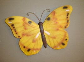 Yellow Butterfly Wall Plaque 15" Long Garden Home Poly Stone Fence Butterflies  image 2