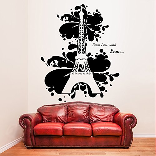 ( 20'' x 24'') Vinyl Wall Decal Eiffel Tower With Quote From Paris With Love / F - $23.28