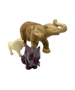 Vintage Elephant Figurine Lot Wood Red Lion Jungle Africa Animals Lot - $16.00