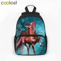 13 Inches Animal Galloping Horse Backpack Dark Horse Printing School Bags For Te - $27.66