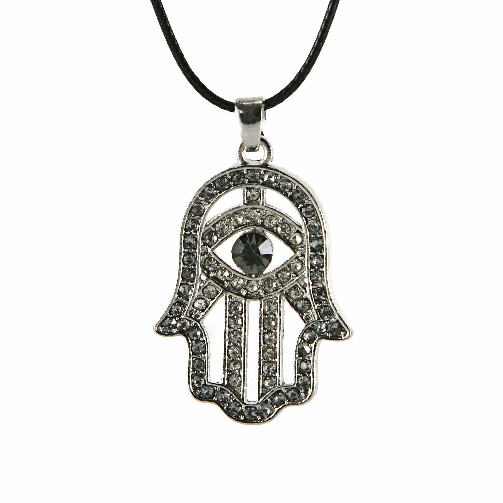 Hamsa Necklace Hand of God Black Evil Eye Charm Pendant Jewish Judaica Kabbalah