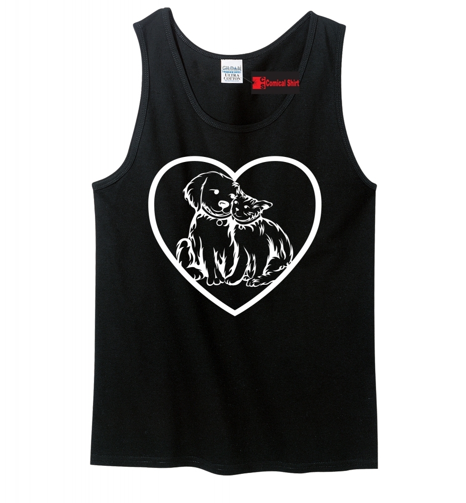 Image of Dog Cat Heart Graphic Tee Animal Lover Vet Puppy Kitten Tee Mens Tank Top