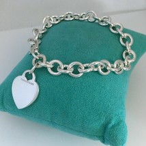 9" Large Tiffany & Co Sterling Silver Blank Heart Tag Charm Bracelet - $299.95