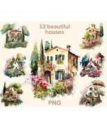 Beautiful houses of Tuscany Watercolor clipart, digital print, illustrat... - $3.12