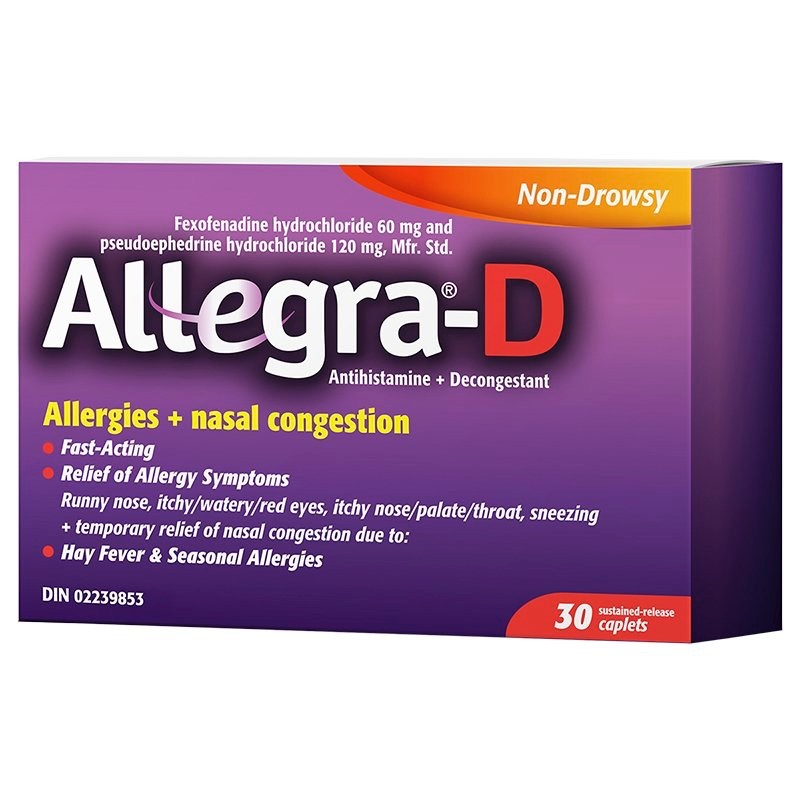 Allegra D 12 Hour Allergy Relief 2 x 30 Caplets Canadian