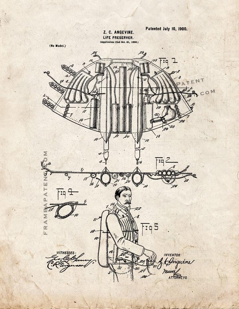 Frame A Patent - Life-preserver patent print - old look