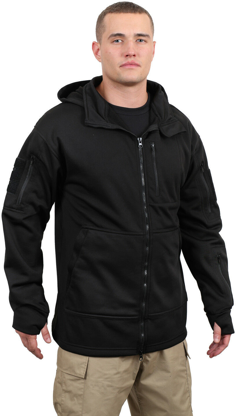 Black Tactical Fleece Hoodie Sweatshirt Covert Zipper Jacket Multi ...