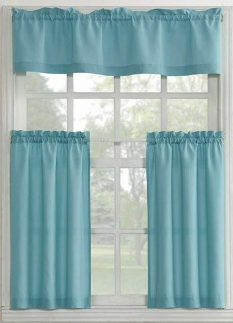 Primary image for 3pc. Curtains Set: 2 Tiers(27"x36") & Valance(54"x14")AQUA BLUE,MINERAL,MARLA,LC