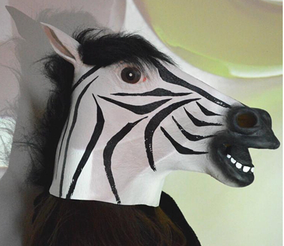 Zebra Head Mask Rubber Latex Animal Costume Full head Mask Halloween