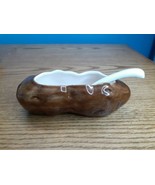Potato Shaped Ceramic Condiment Sides Serving Dish With Spoon 7&quot;X3&quot; Read - $12.82