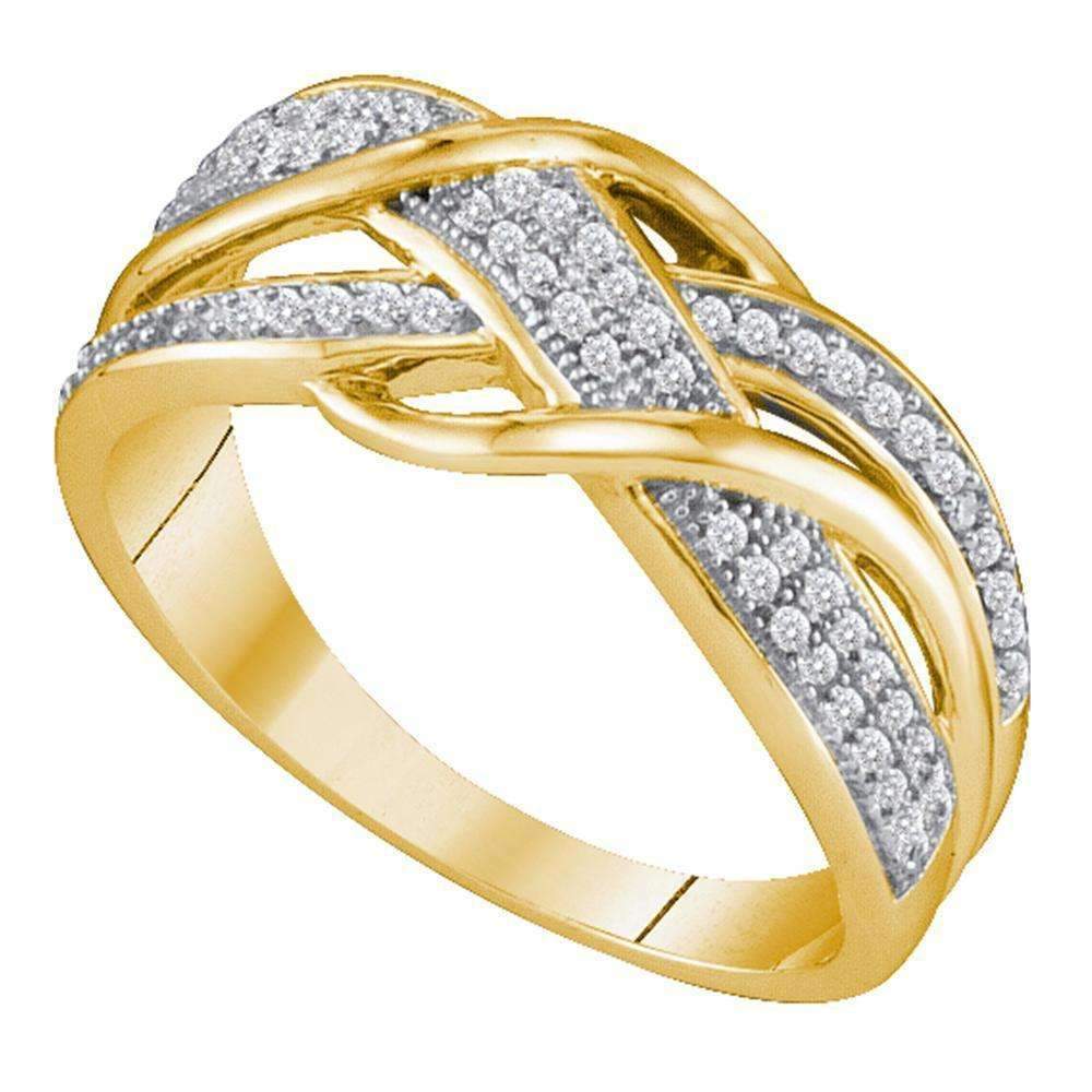 10kt Yellow Gold Womens Round Diamond Crossover Band Ring 1-5 Cttw ...